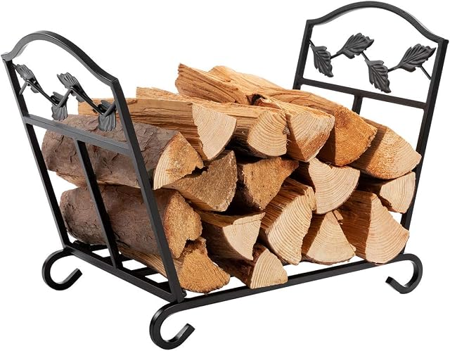 DOEWORKS Small Log Rack Holder Heavy Duty Steel Firewood Racks Wood Storage Indoor/Outdoor, 20 Inch