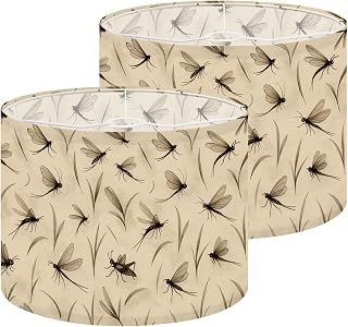 Medium Lamp Shades Set of 2 Fishing theme seamless Fly fishing flies lures vintage sketch Lamp shades for Table Lamps 13''W x 10''H Replacement LampShades Spider Fitter Assembly Required