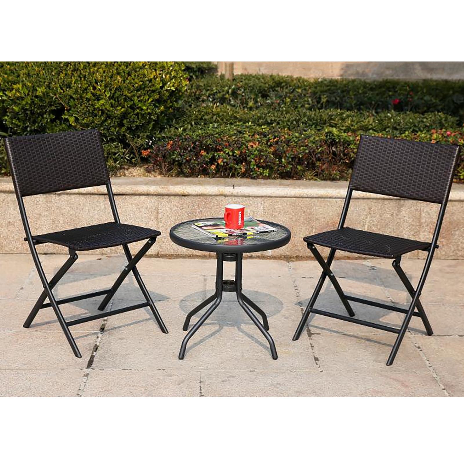 Tavolino Rotondo da Esterno, tavolino da caffè con Piano in Vetro temperato traslucido, comodino con Staffa per Tubo in Acciaio Addensato, Tavolo da Esterno per Piccoli spazi, Patio (Colore : Svart)