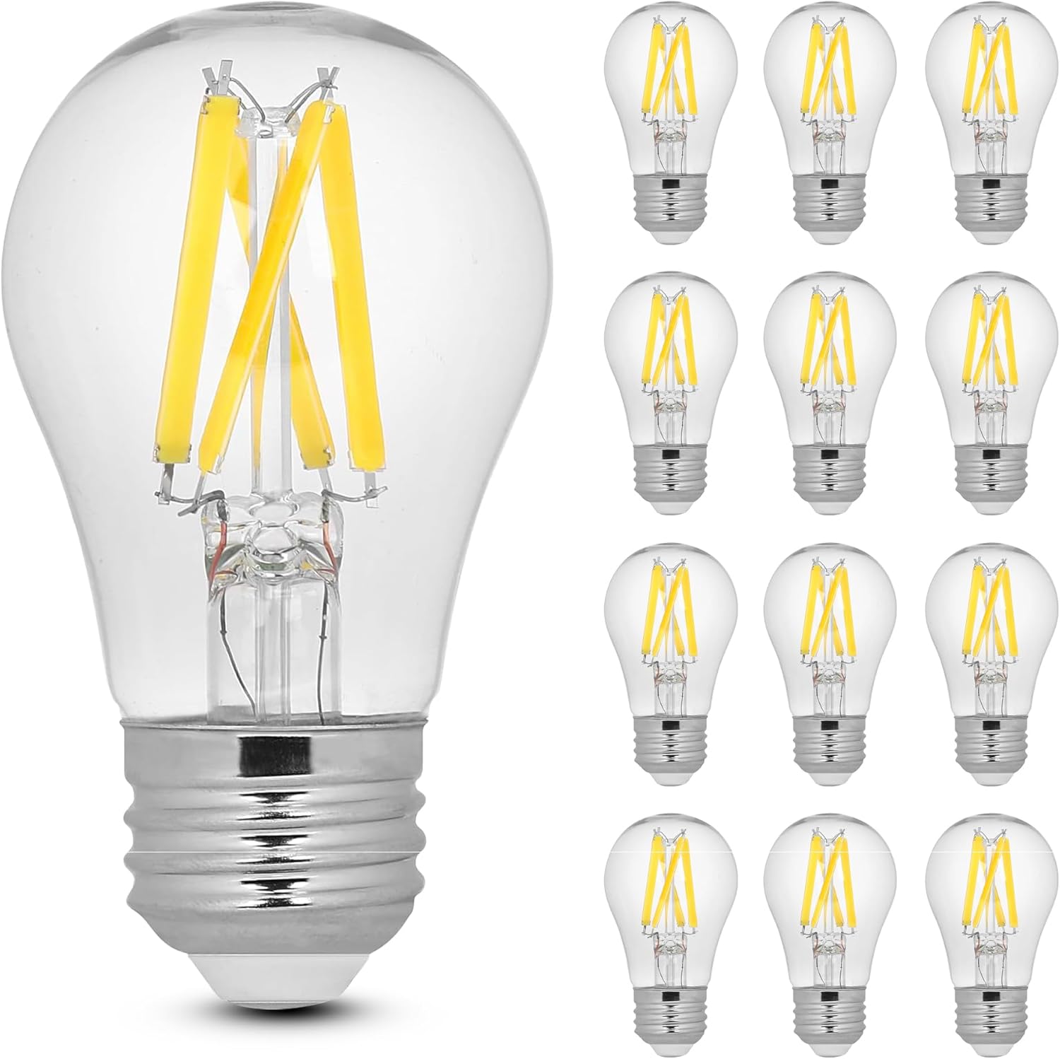 Feit Electric A15 LED Light Filament Bulb, 60W Equivalent, Dimmable, E26 Base, 2700K Soft White, Clear Glass Vintage Edison Light Bulb for Home, Office, 13-Year Lifetime, BPA1560927CAFIL2RP/6, 12 Pack
