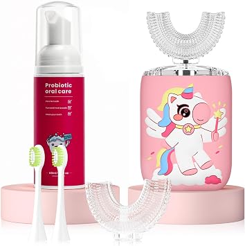Kids Electric U Shaped Sonic Toothbrush With Toothpaste-Age 2-7 Pink