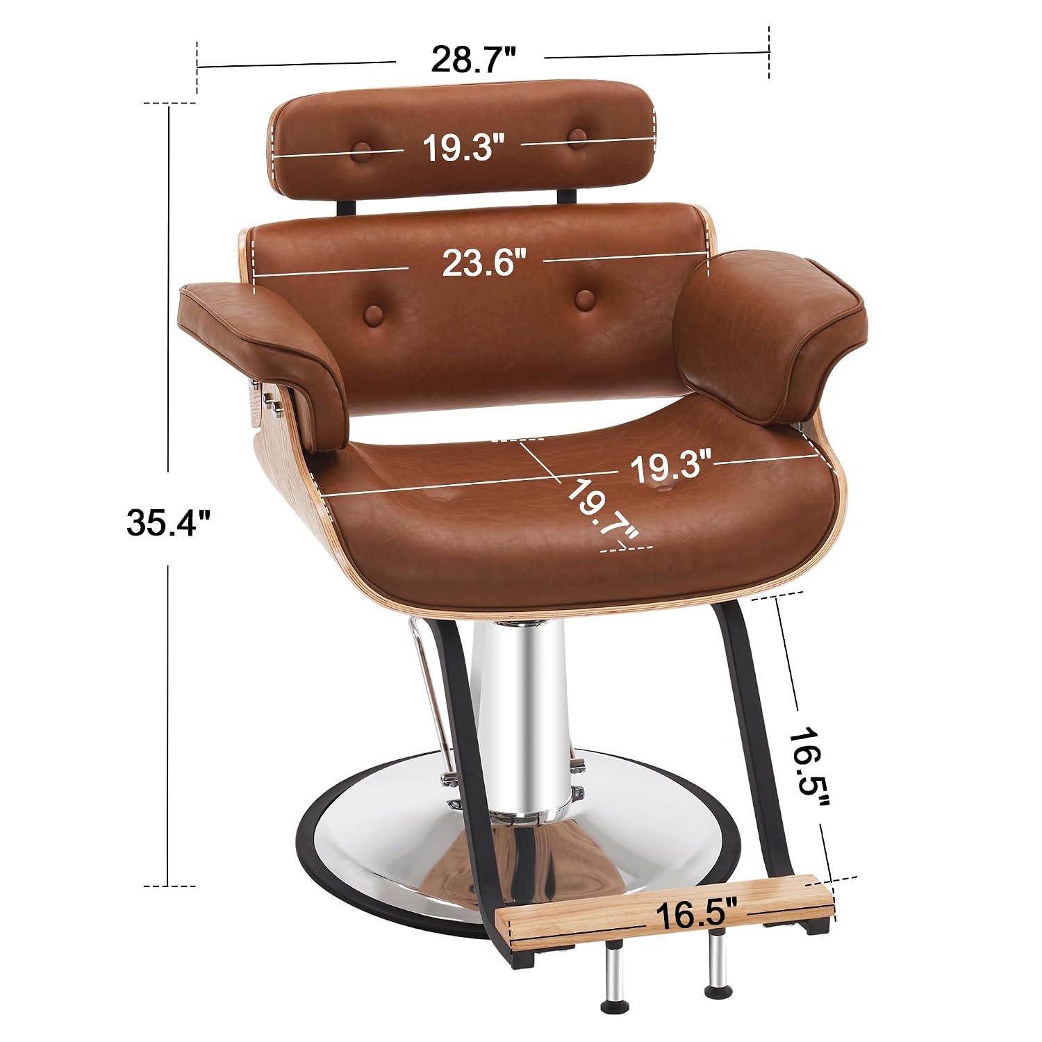 BarberPub Bend Wooden Salon Chair Hydraulic Chair Hair Cutting Beauty Spa Styling Equipment 8261(Brown)