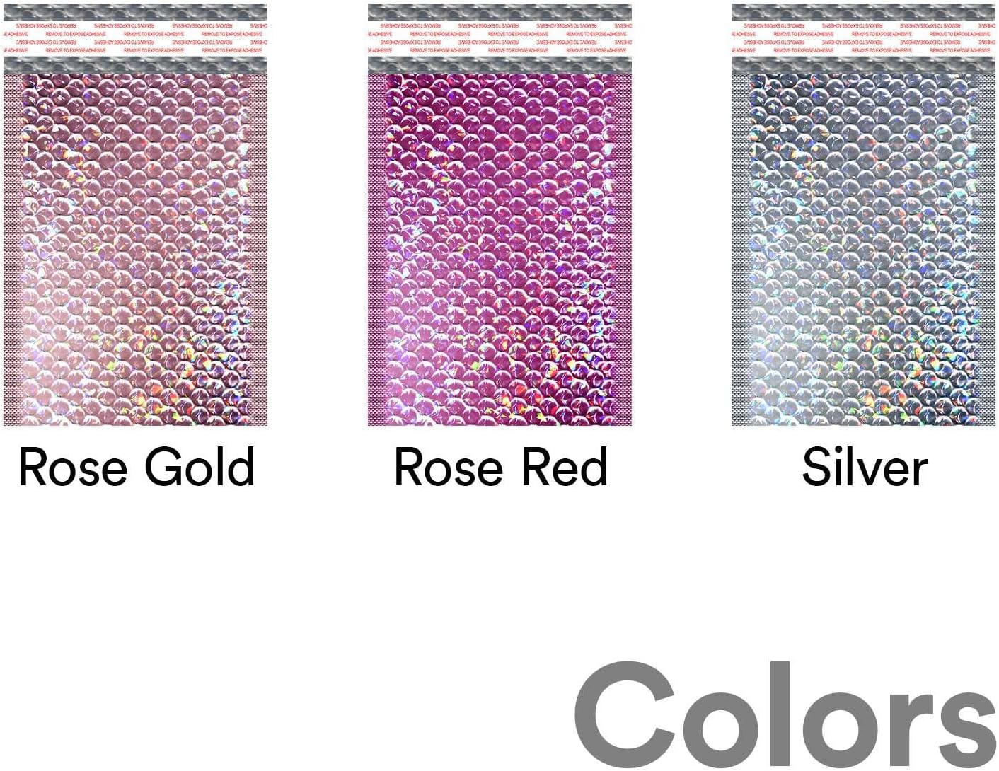 7" x 12" (23cm x 34cm) 100pcs Rose Gold Holographic Bubble Mailers Plastic Packaging Mailing Shipping Bag Waterproof and Tear-Proof Strong Self Adhesive Multipurpose Envelopes Small Medium Large Sizes