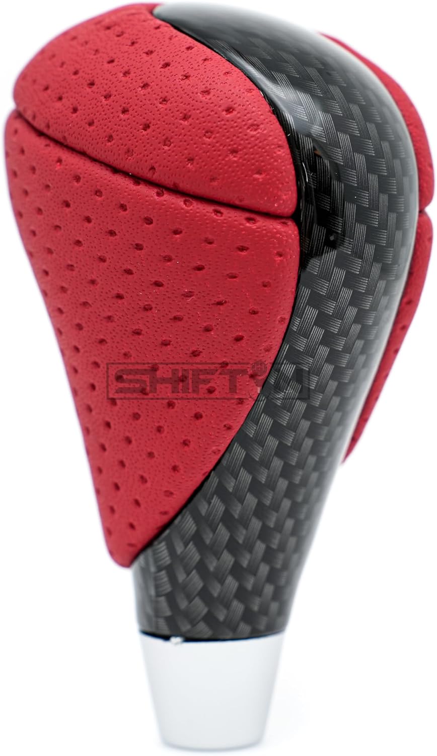 Gear Shift Knob Shifter for Lexus ES300h ES350 GS300 GS350 IS250 IS300 IS350 LS460 LS600h RX350 RX450h F-Sport Hybrid, Aftermarket Car Interior Accessory (Red Leather/Carbon Fiber Pattern)