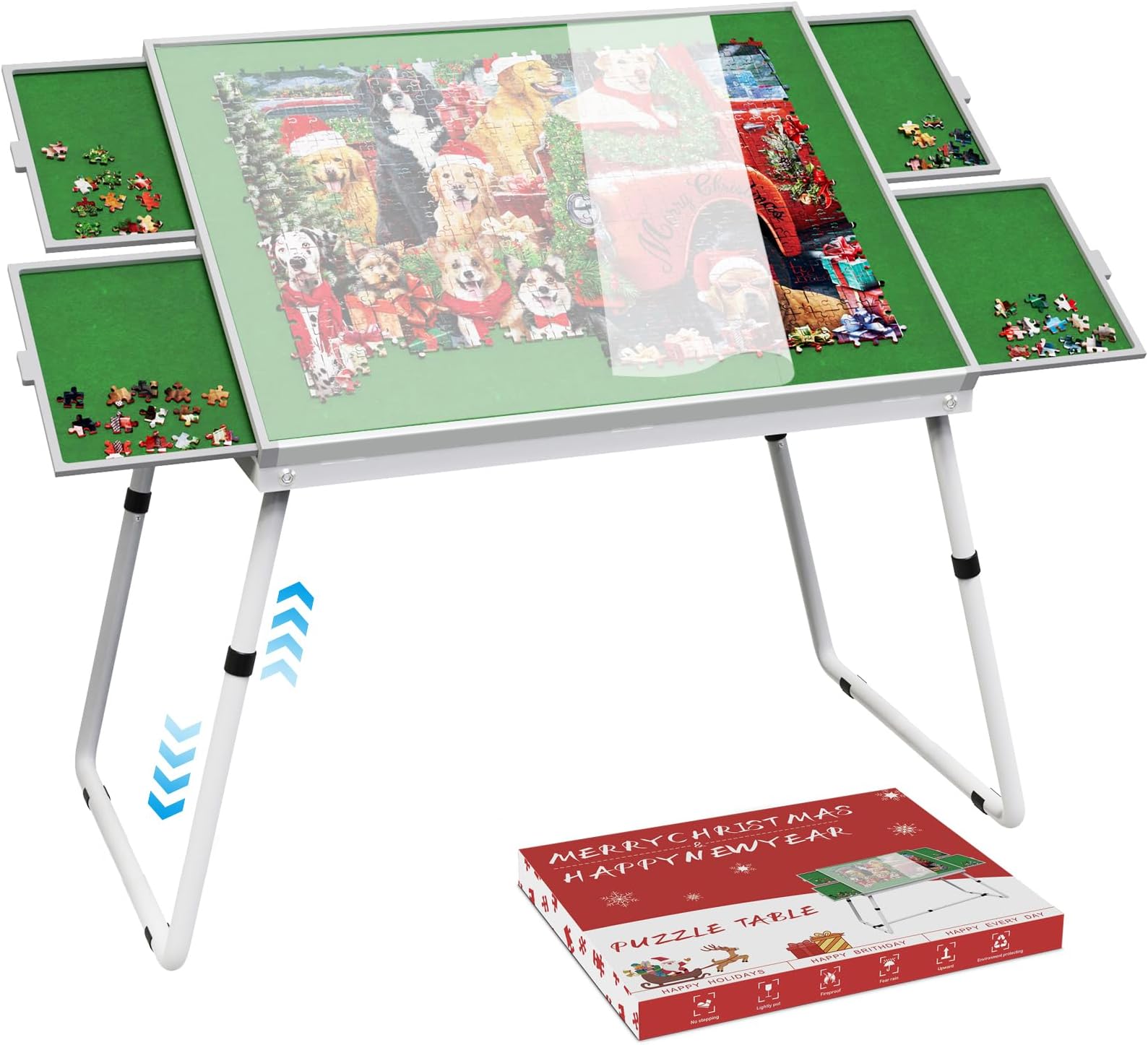 Jigsaw Puzzle Table Adjustable Height-18,28inch,3 in 1 Design 35"×26" Metal Puzzle Table with Legs Aluminium for Adluts and Kids,Foldable with Drawers,Felt,and Cover