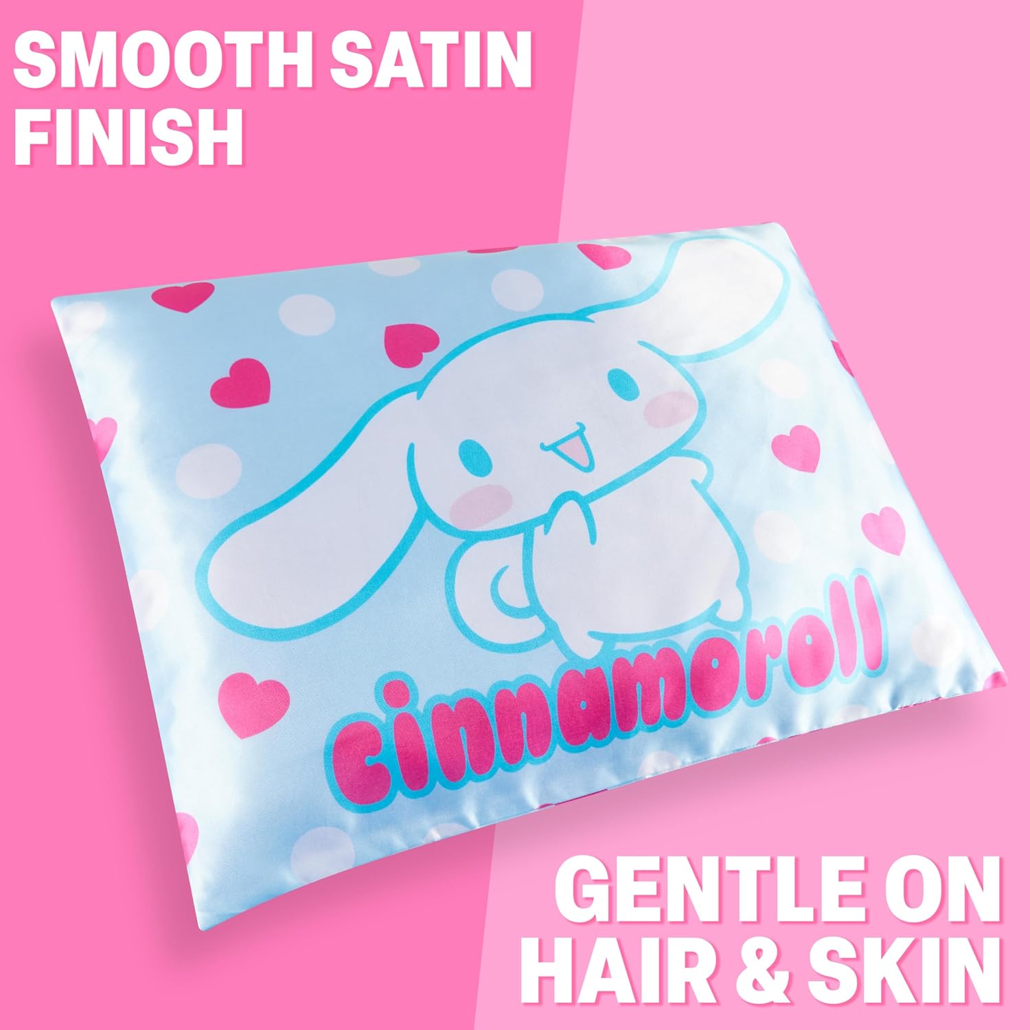 Get Trend Hello Kitty Cinnamoroll Silky Satin Pillowcase 19x26in, Officially Licensed Sanrio Smooth Zipped Pillow Covers for Hair Skin, Kawaii Gifts for Girls, Women, Teens (Blue Cinamonroll) image 4