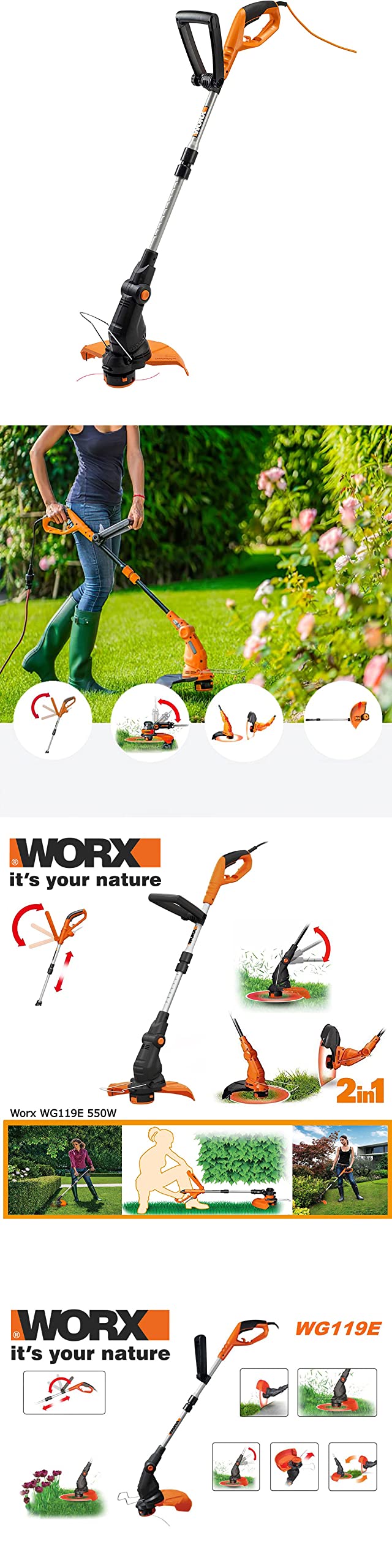 WORX Cortabordes 2 en 1 550W | WG119E | 30 cm