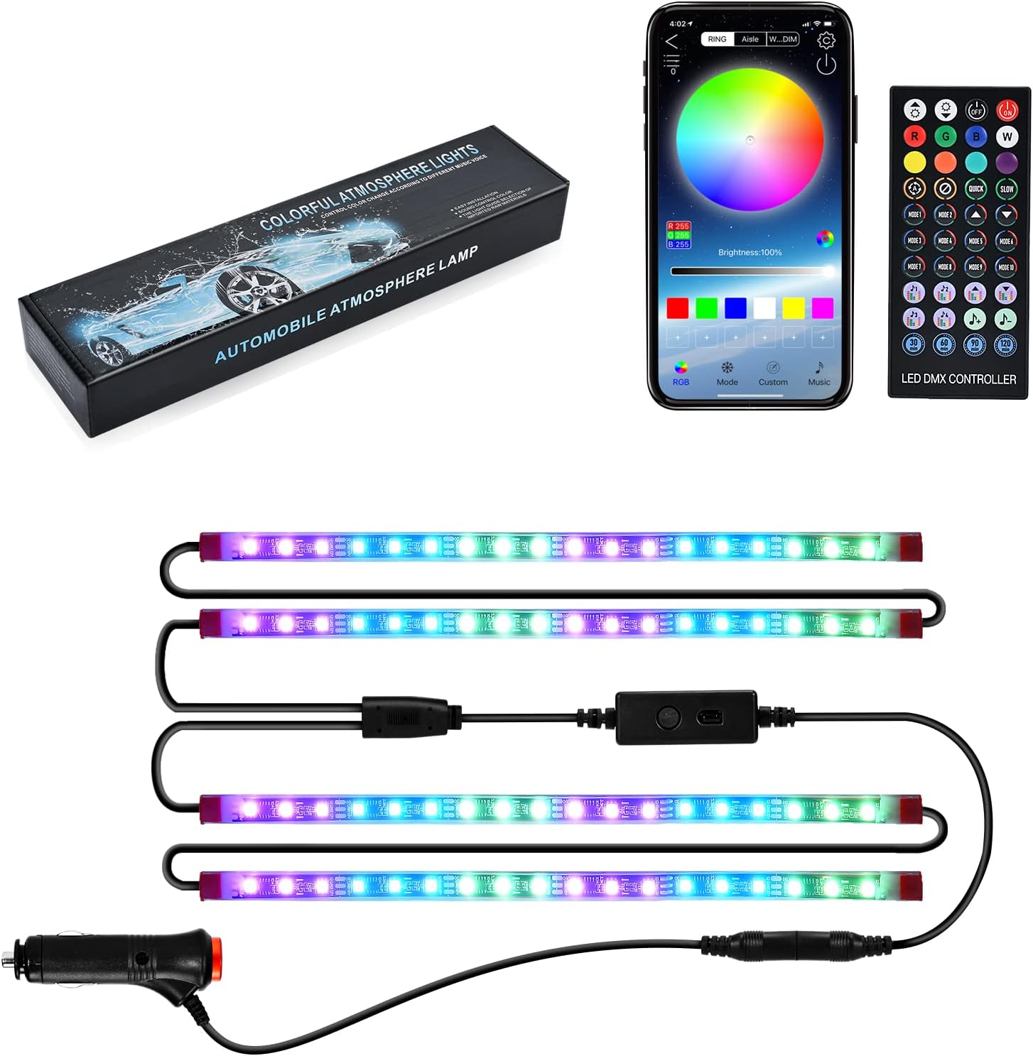YISSDA LED Lights for Car, RGBIC Car Interior Lights, 72LEDs Led Strip Lights, 210 Scene Options, APP and Remote Control Car Accessories with 2 Lines Design, Music Sync, DIY Mode, DC 12V