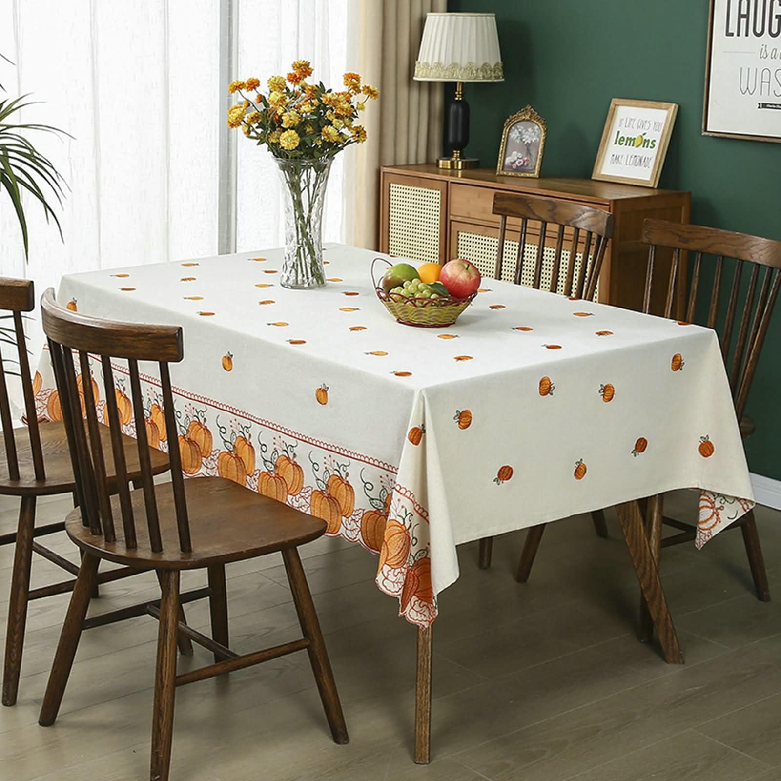 Rechteckige Tischdecke Abwaschbar 150x180cm,Beige Orange,Polyester