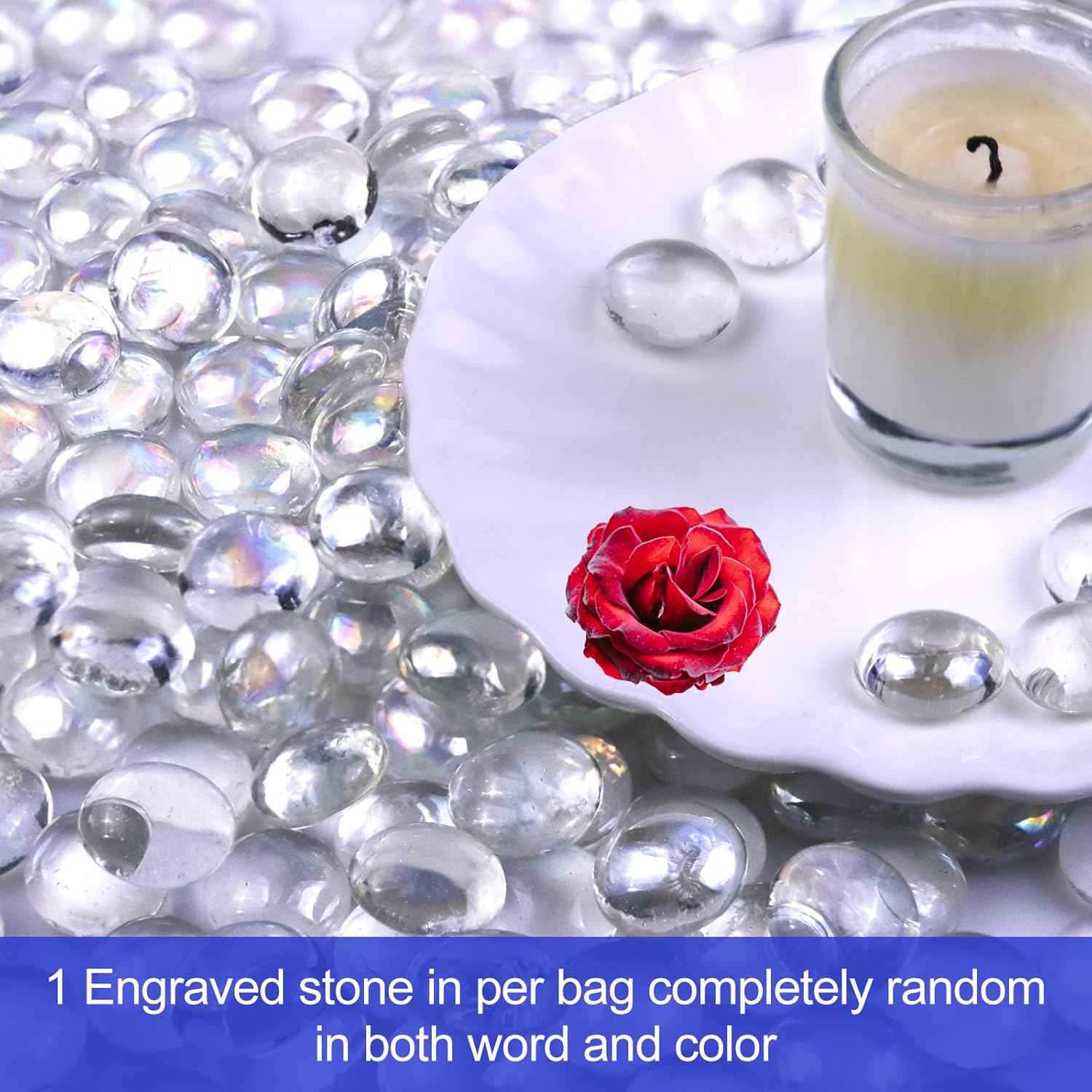 20Ib Fire Glass Beads for Fire Pit ，Propane or Gas Fireplaces - 0.6"- 0.7" Firepit Glass Rocks - Decorative Flat Glass Marbles for Vases, Aquarium, Home Decor (Clear)