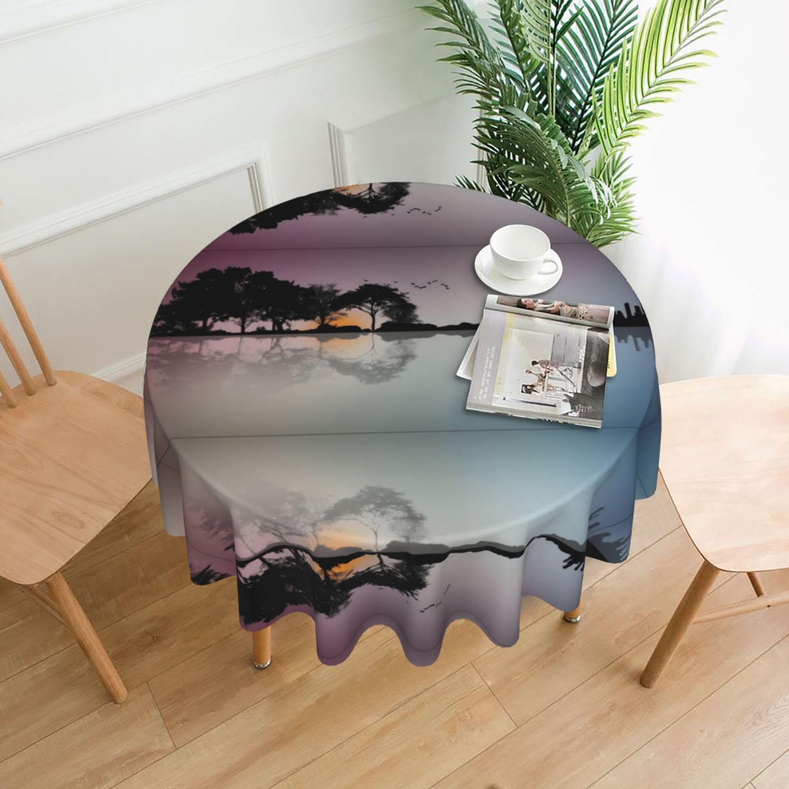 ZHAOUR Reflection Guitar Print Round Washable Tablecloth – Table Cover