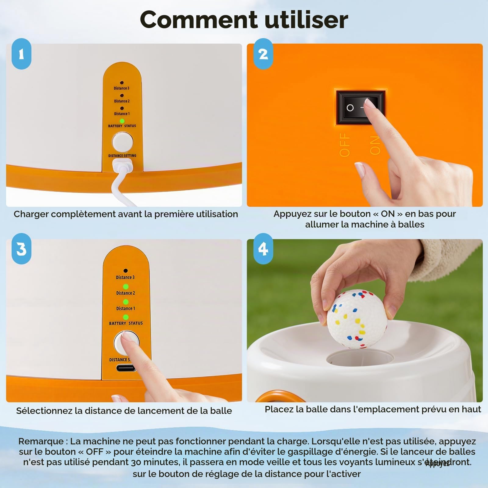 Machine à lancer de balles pour chien avec 3 distances (6-14 m) avec 3 balles de tennis robustes, lanceur de balle pour chien, lanceur de balle interactif automatique pour chiens de petite et moyenne