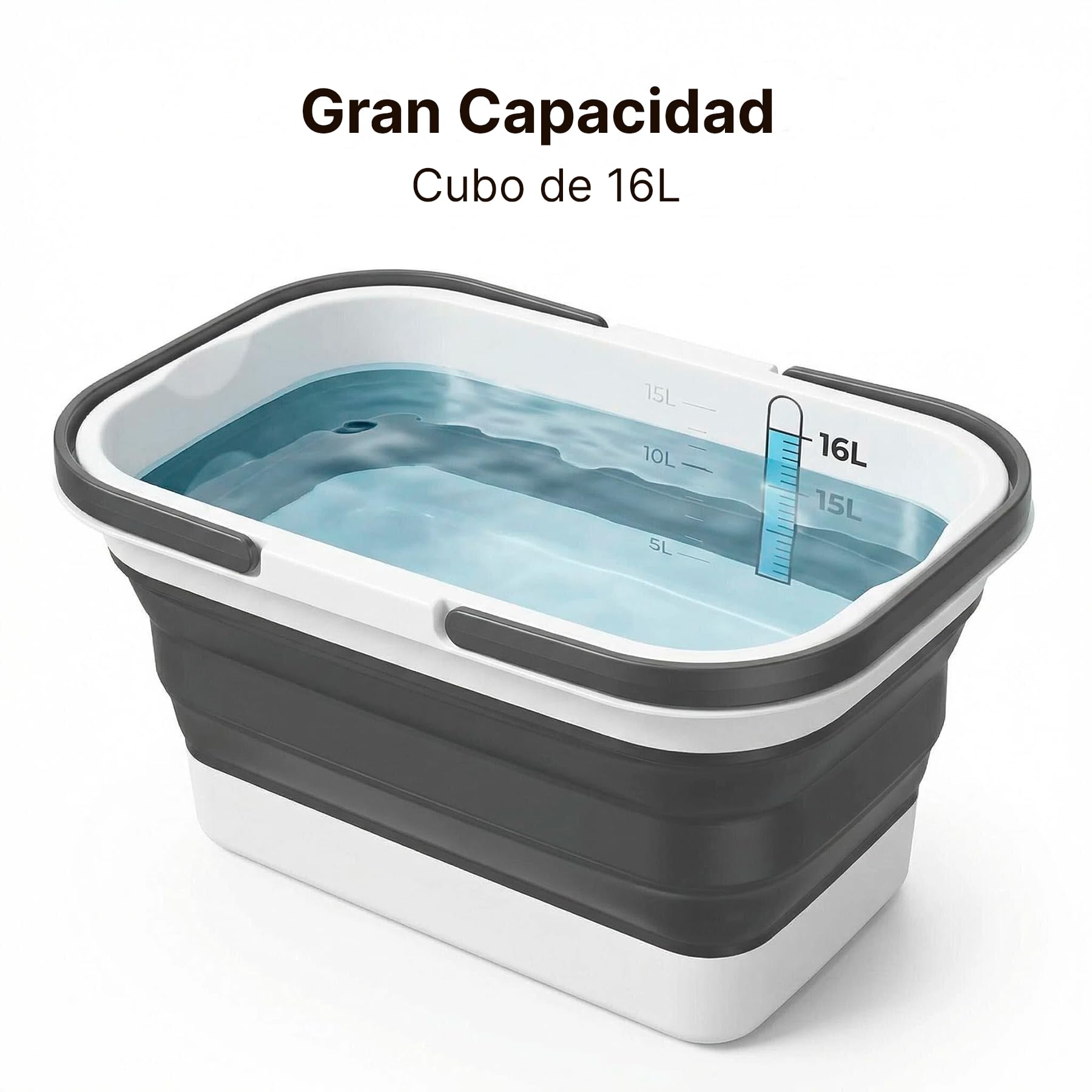 Cubo Plegable de Silicona 16 litros, Rectangular, con Asas, Compacto y Portátil, Ahorra Espacio para Limpieza, Coche, Maletero, Camping, Jardín y Colada (16 litros Rectangular) — view 2