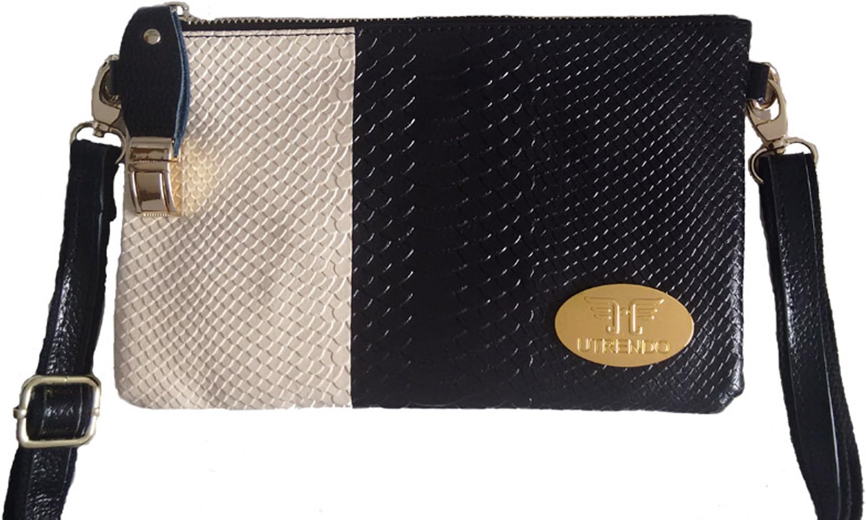 Utrendo brand Milano clutch bag. Snake leather look. Black and white design. Brand new fashion 2016. Hot sale!