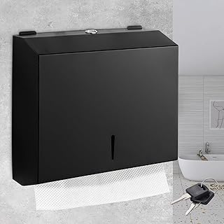 Papierhandtuchspender Wandhalterung, Edelstahl Handtuchspender Abschließbar, Große Kapazität, Multifold Z/N-Falz Edelstahl Papierhandtücher Spender, Taschentuchspender für Öffentliche (Schwarz)