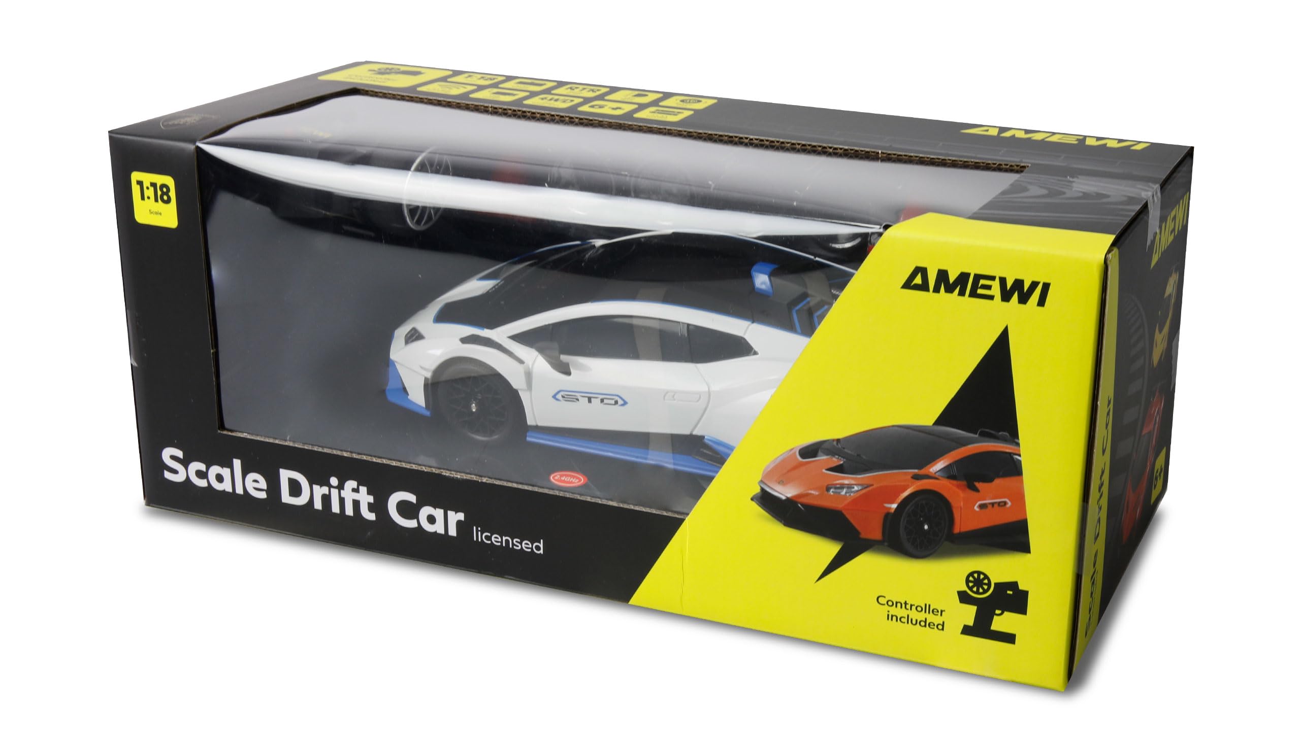 Amewi Lamborghini Huracan STO Drift Car 1:18 RTR - Coche teledirigido, Color Blanco
