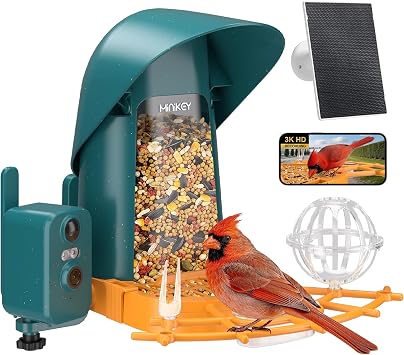 Minikey Smart Bird Feeder with Camera Outdoor Birdhouse, 4MP Ultra HD &amp; AI Identify 11000+ Specie...