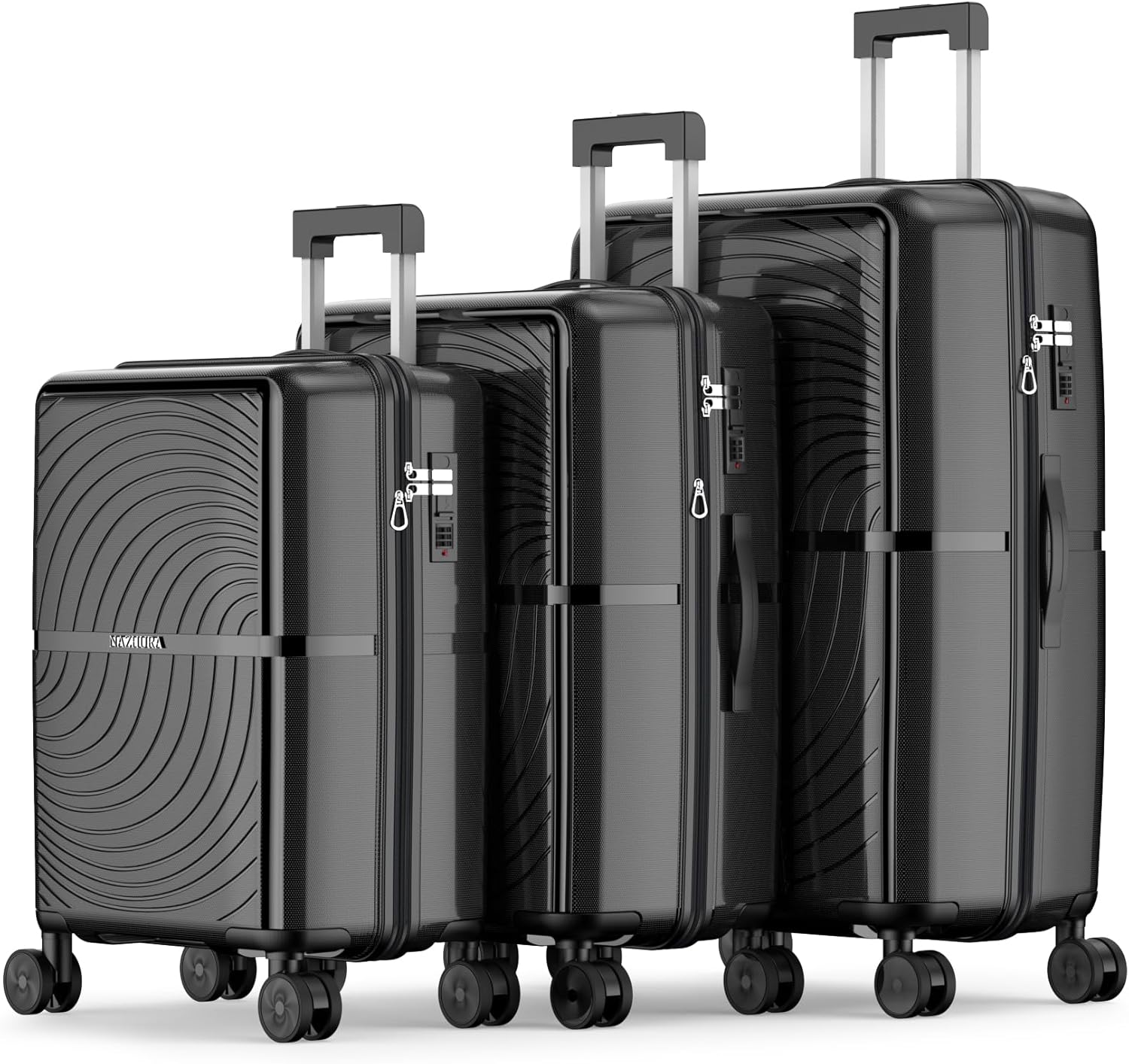 Nazhura Hard Shell Luggage Set, 3-Piece Hardside Suitcase Set, 20-inch, 24-inch, 28-inch Luggage, Carry on Luggage Set, Travel Luggage Set, Large Suitcase with Wheels, PP Hardside