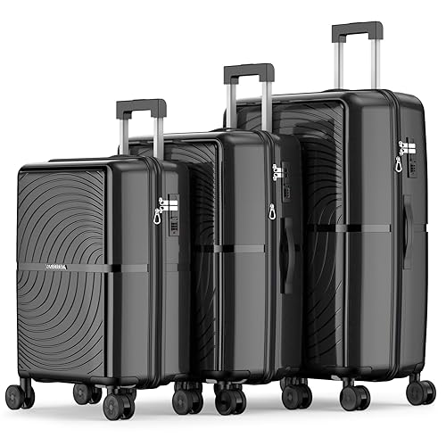 Nazhura Luggage Set, 3-Piece Hardside Suitcase Set, 20-inch Carry On, 24-inch, 28-inch Luggage - Black