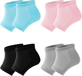 Sibba 4 Pairs Cracked Heel Moisturizing Gel Heel Socks Gel Lined Infused Toeless Spa Socks for Women Soft Cotton Silicone Ventilate Heel Sleeves Open Toe Foot Care Treatment Overnight (Multicolor)