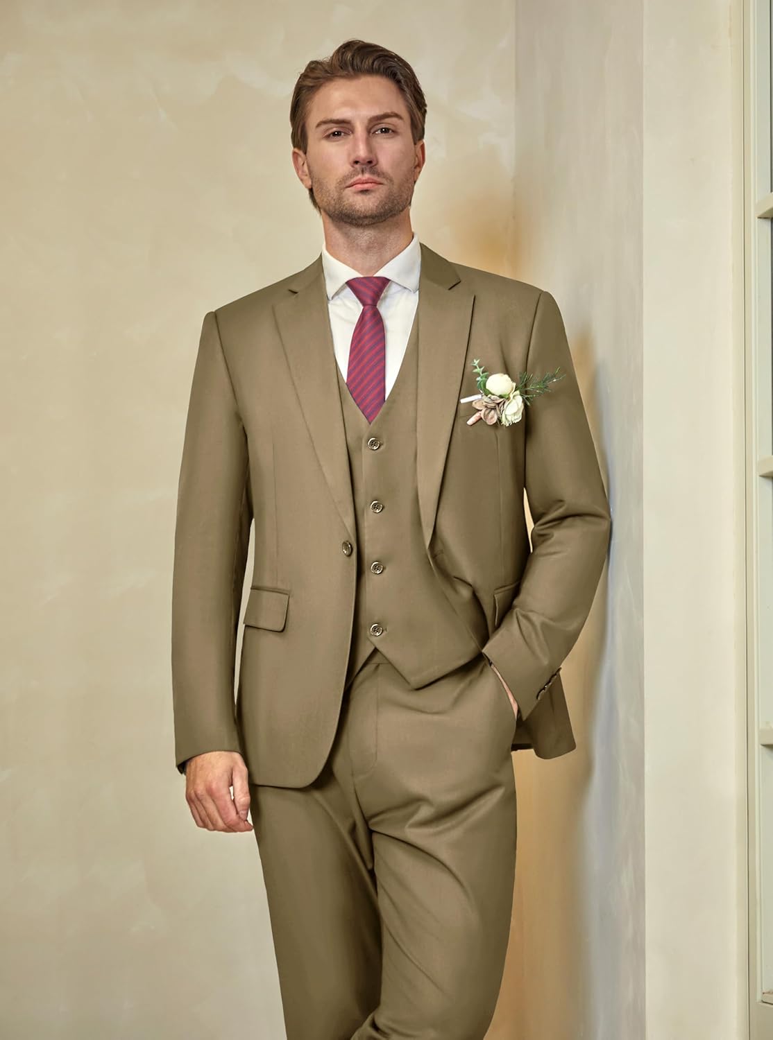 WULFUL Men’s Slim Fit Suit One Button 3-Piece Blazer Dress Business Wedding... - Picture 116 of 257