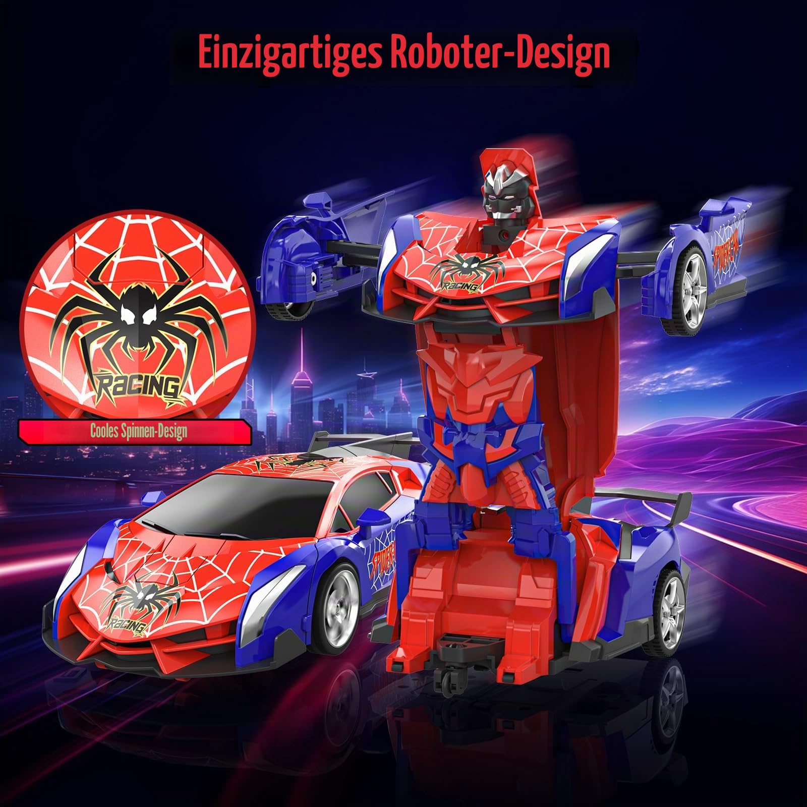 Spider Ferngesteuertes Auto Roboter, Transformation RC Remote Car mit Fernbedienung Kinder Spielzeug Jungen Mädchen 3 4 5 6 7 8 9 10 Jahre Spiele Ostern Geburtstag Geschenk Rennauto 2.4GHz 1:18