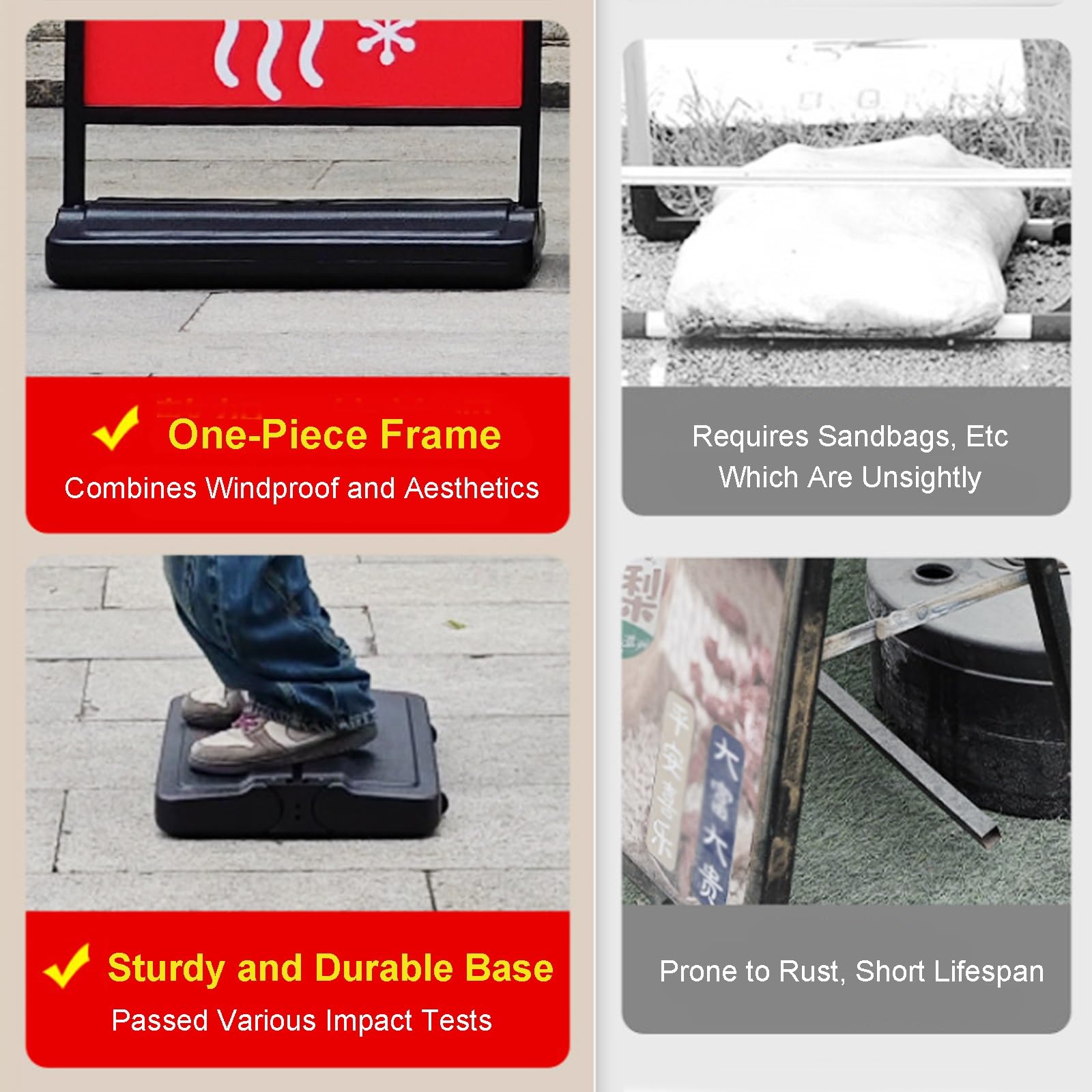 Soporte para Carteles de Exterior, Resistente al Viento, Resistente, con Base Rellenable y Ruedas para Eventos Comerciales y Minoristas(60x100cm)