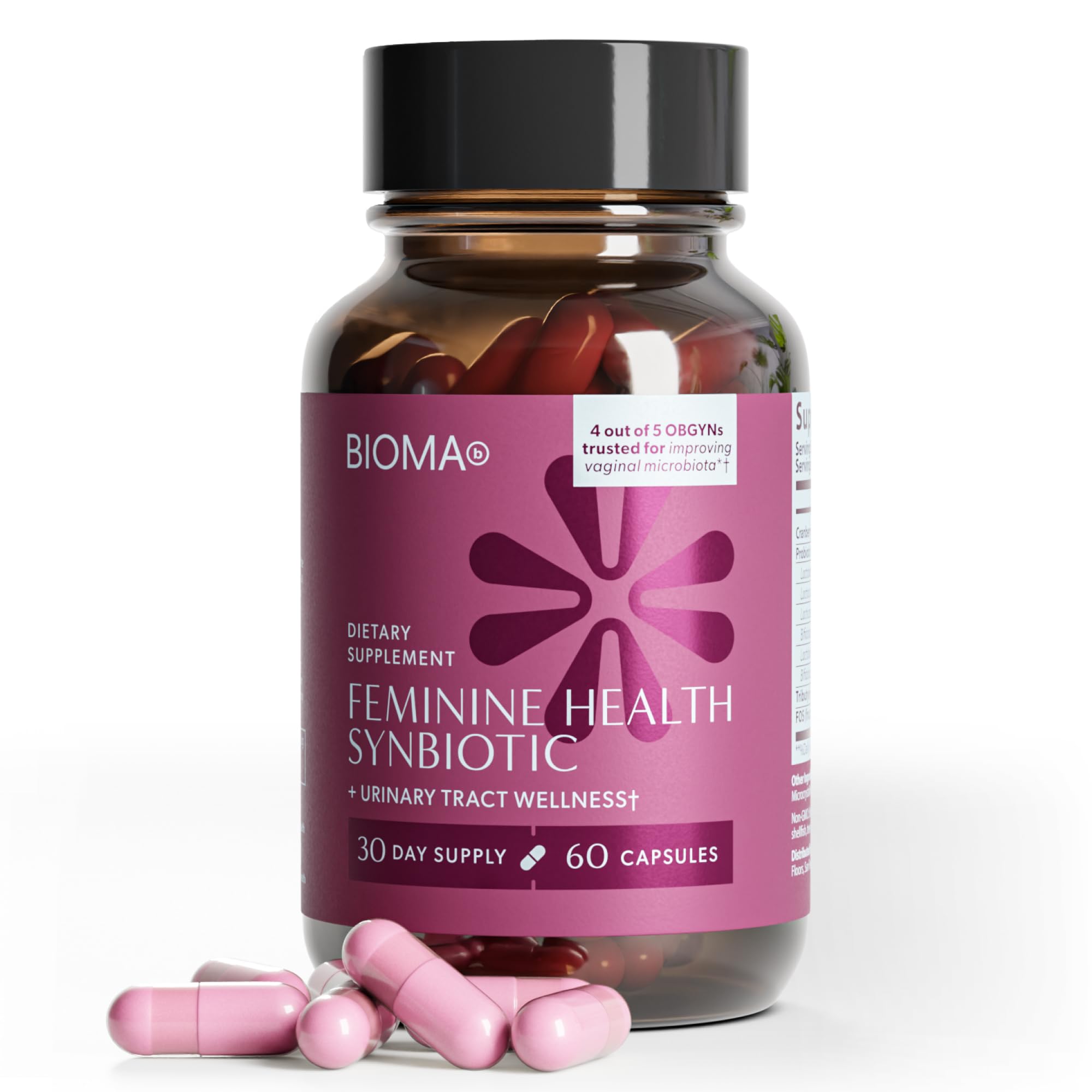 BIOMA Feminine Health Synbiotic - Women's Health Supplement for Healthy Vaginal pH, Urinary Tract & Digestive Support - with Probiotics, Cranberry &