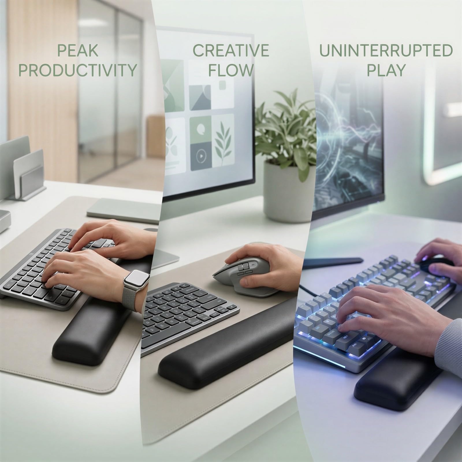 Repose-poignet pour clavier, repose-poignet en silicone pour soutien confortable, support de paume souple antidérapant, accessoire de bureau et de gaming noir élégant pour bureau