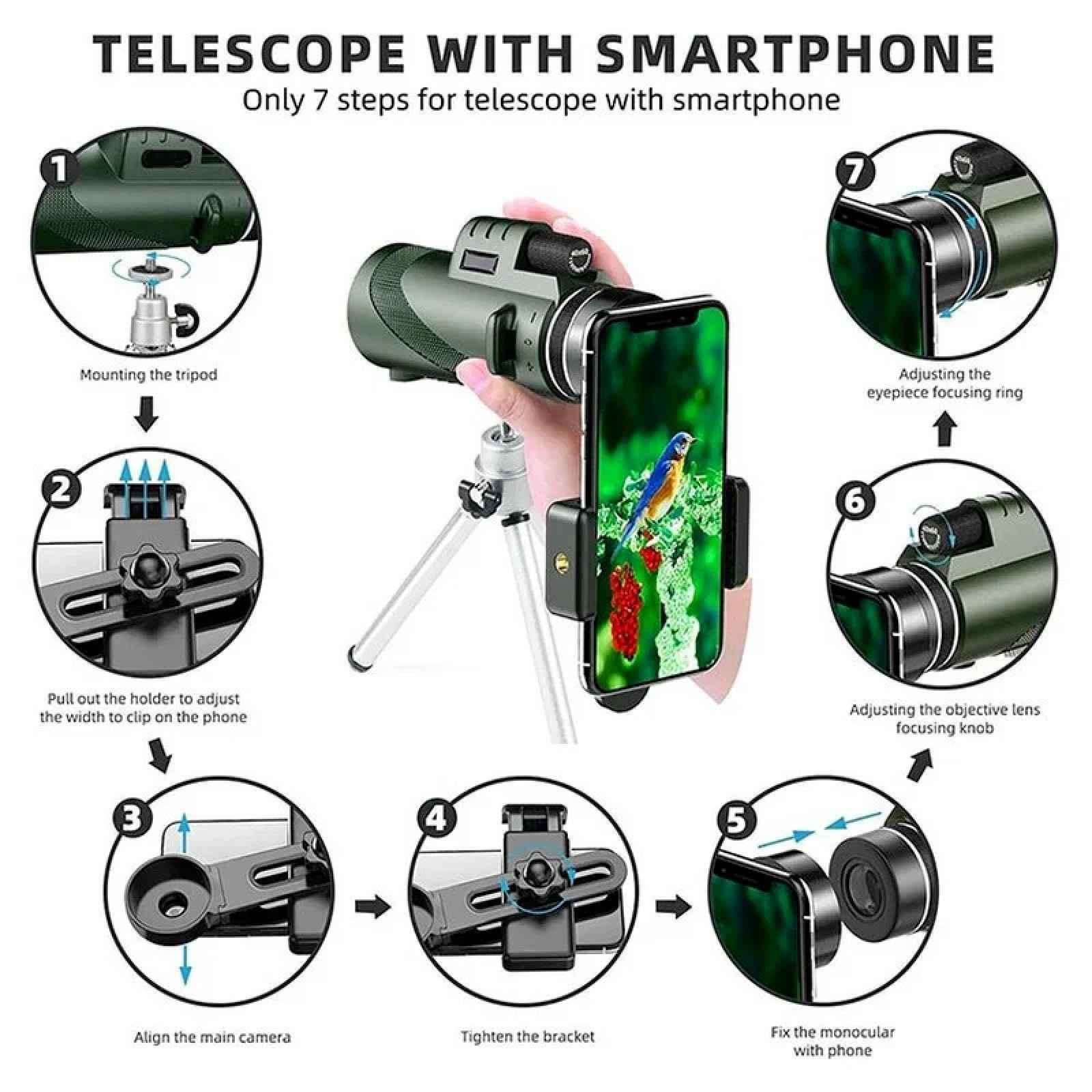 Telescopios de Caza para adultosPortátil 40x60 HD Monocular Profesional Telescopio Óptico de Caza Nocturna Telescopio de Visión Amplia