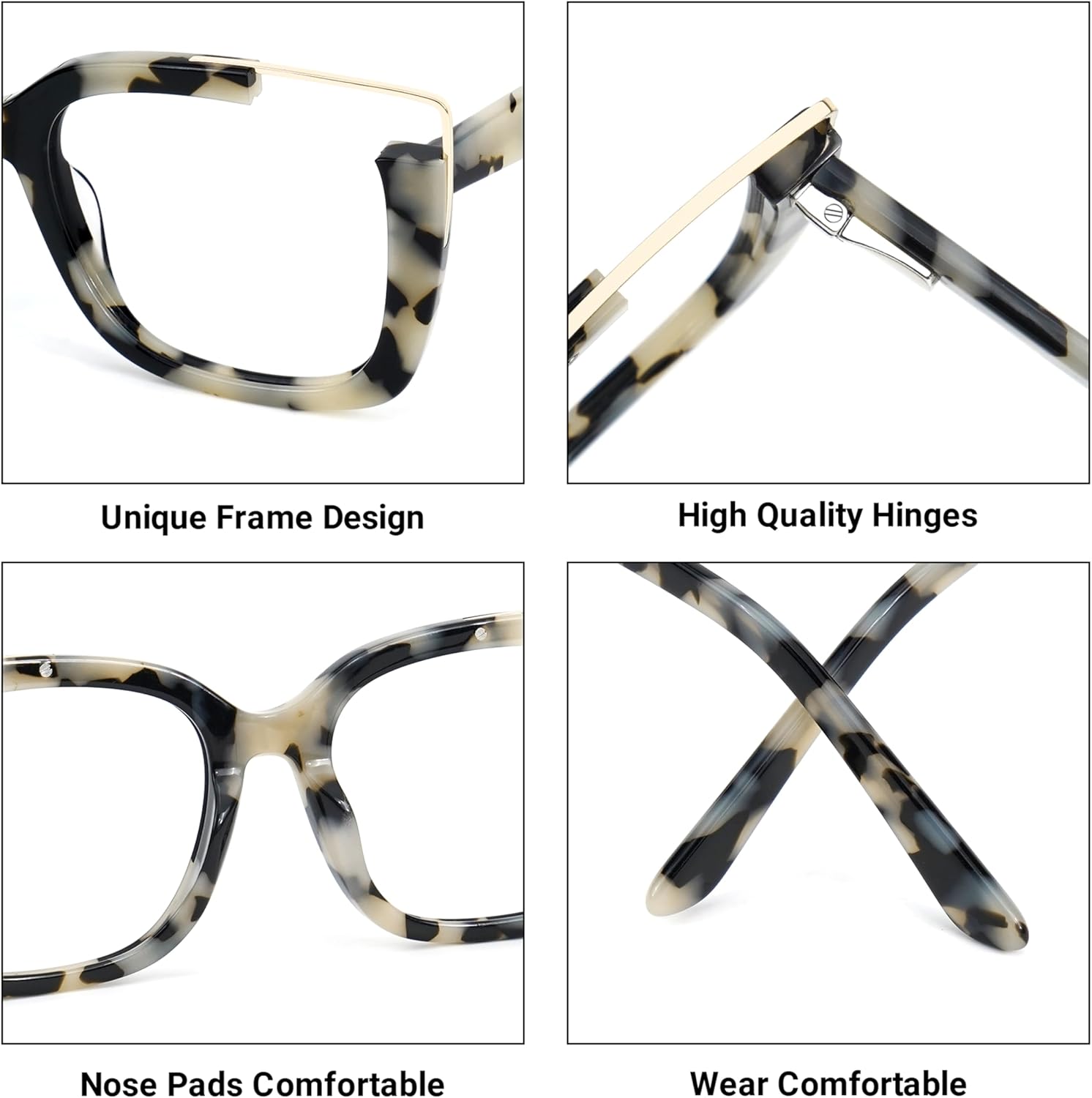 VOOGLAM Oversize Square Non Prescription Glasses Women Blue Light & UV400 Blocking Stylish Frames Acetate Computer/Phones/TV