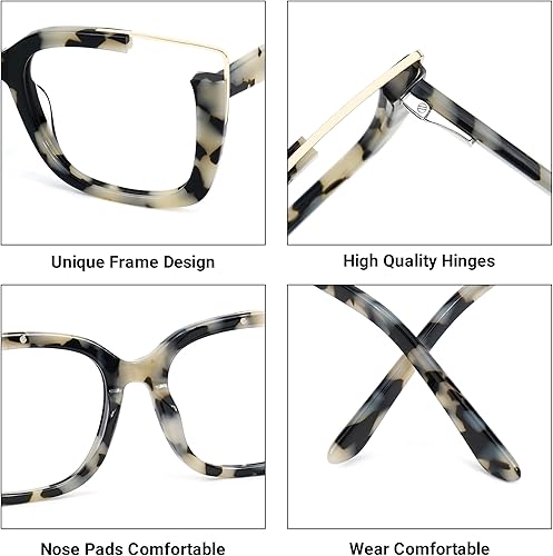 Vista 6 de VOOGLAM Gafas cuadradas de gran tamaño sin receta para mujer, luz azul y bloqueo UV400, marcos elegantes de acetato para computadora/teléfonos/TV