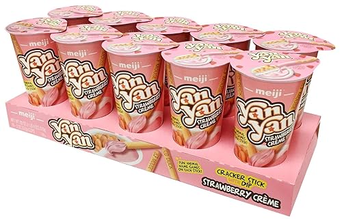Meiji Yan Yan - Palitos de inmersión, crema de fresa, 2 onzas, paquete de 10 unidades, palitos de galletas con frases divertidas de animales