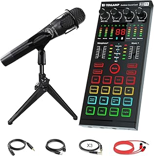Podcast Equipment Bundle, Studio XLR to 3.5mm Microphone & Mini Audio Interface with DJ Mixer and Voice Changer Sound Board for Live Streaming Recording Gaming Tiktok Youtube Facebook