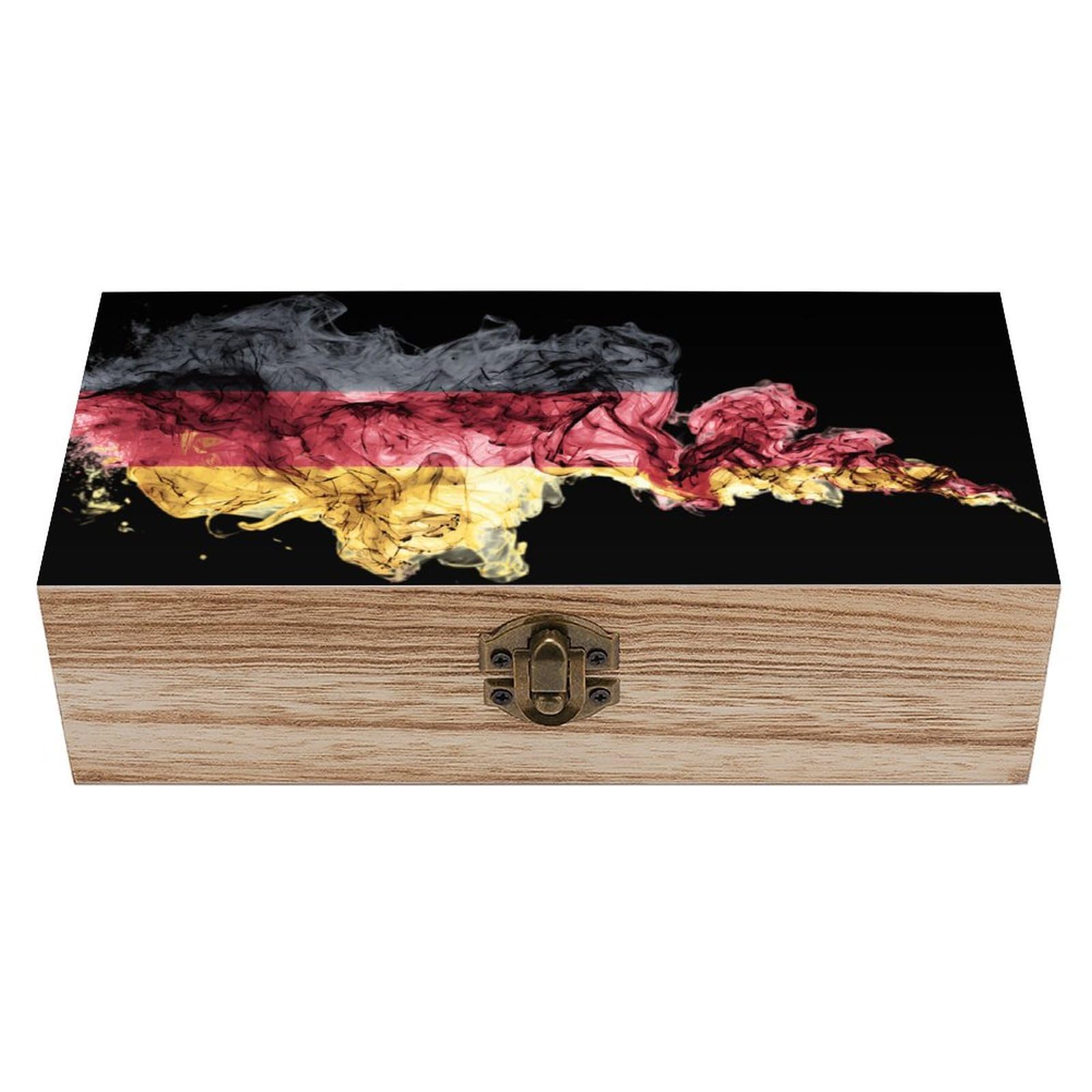 HLBSDM Germany Flag Print Wooden Box with Hinged Lid Decorative Storage Case Container