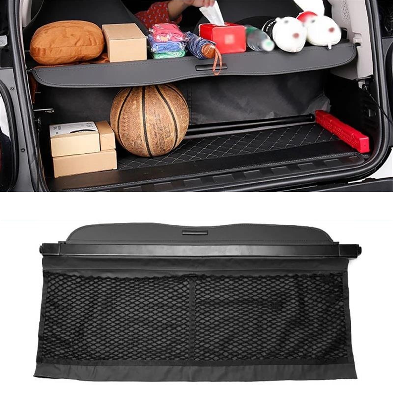 Generico Copertura Bagagliaio Copertura per Bagagliaio Posteriore per Auto con Pannello Portaoggetti Divisorio Tascabile in Rete per Benz per Smart Fortwo 453 2015-2022 Copertura del Bagagliaio