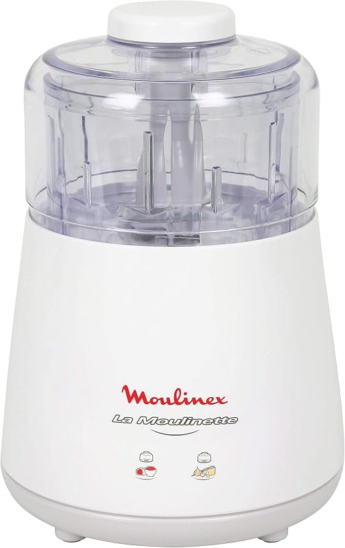 Moulinex La Moulinette Tritatutto Elettrico, Adatto per Tutti i Tuoi Alimenti, 1000 W, 0.3 L, Caraffa Trasparente, Semplice Sistema di Pressione, Bianco, DPA141
