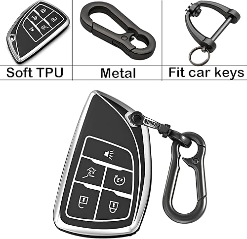 Miniatura 6 de Funda para llavero Chevrolet con llavero, carcasa de TPU suave, 6 botones para llave de automóvil Suburban Corvette Tahoe 2021 2022 (azul)