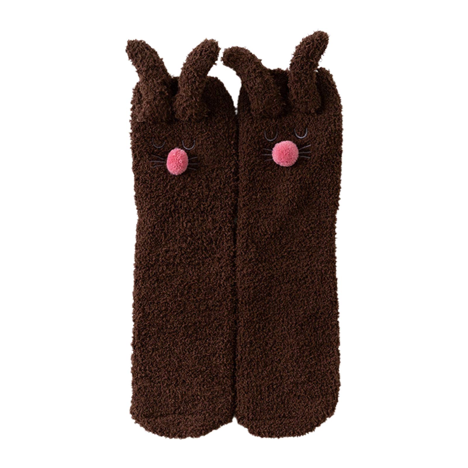 Ldabrye Women Winter Microfiber Fuzzy Slipper Socks Cartoon Embroidery 3D Rabbit Ears Kawaii Thick Warm Floor Sleeping Hosiery