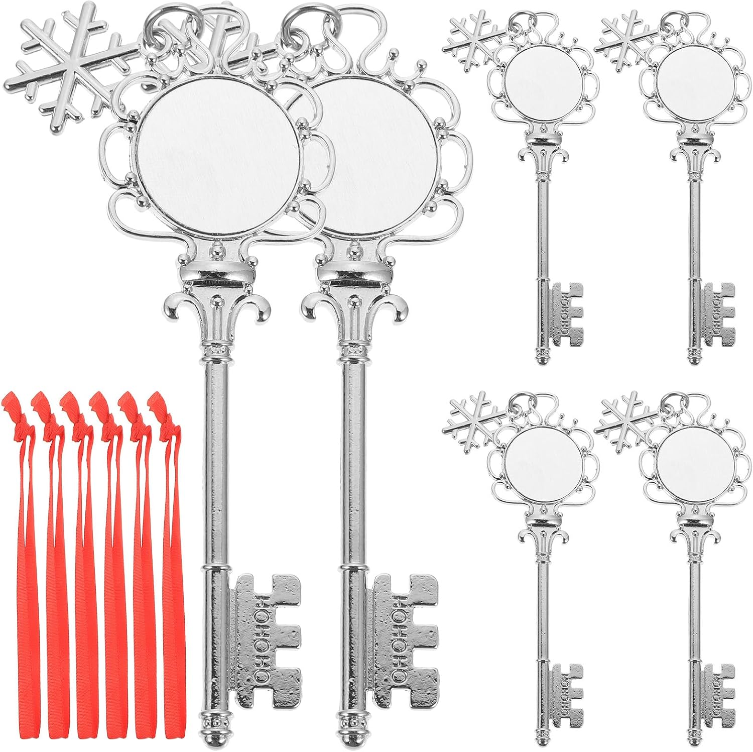 Amosfun Snowflake Key Pendant 6Pcs Blank Heat Transfer Christmas Tree Ornaments Sublimation DIY Hanging Decorations for Xmas Party Home Decor