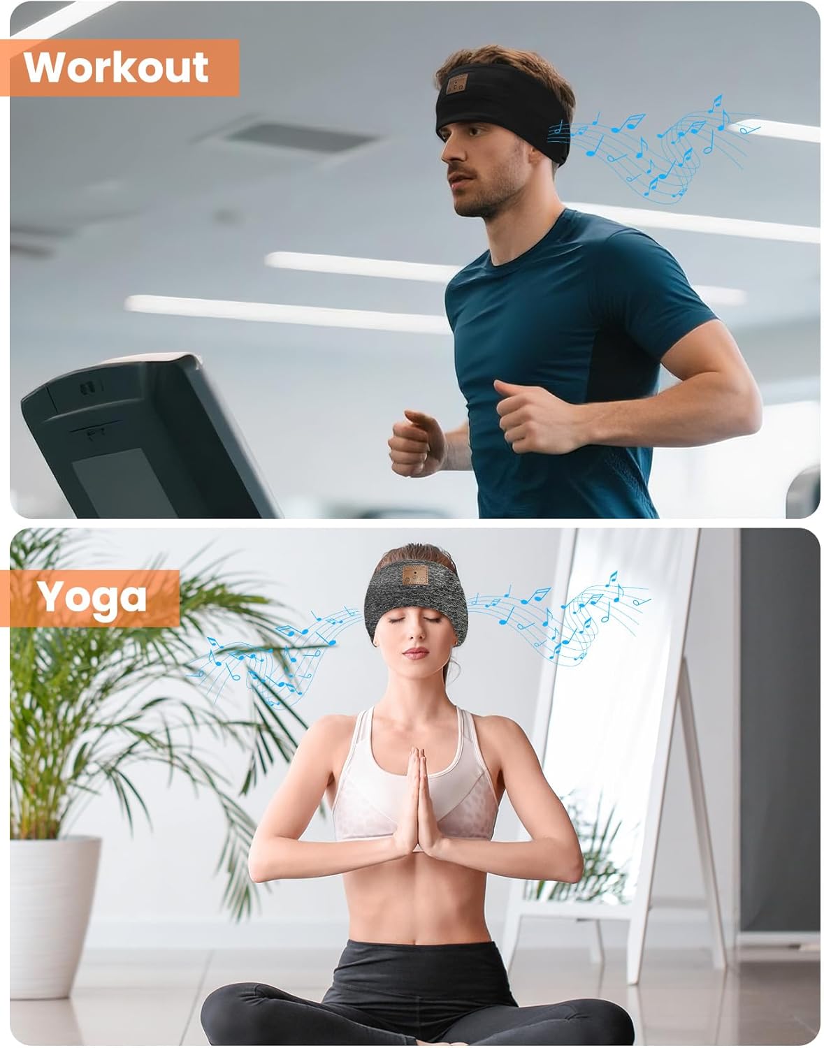 BULYPAZY 2PACK Sleeping Headphones, Headband Headphones, Bluetooth Headband with Thin Speakers, Wireless Earphones for Sports, Running, Workouts, Yoga, Air Travel, Meditation, Gift - Black&Gray - Image 6