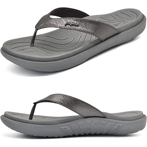 jiajiale Womens Fashion Orthotic Flip Flops Ladies Slip On Lightweight Comfortable Thick Cushion Yoga Mat Thong Sandals With Plantar Fasciitis Arch Support
