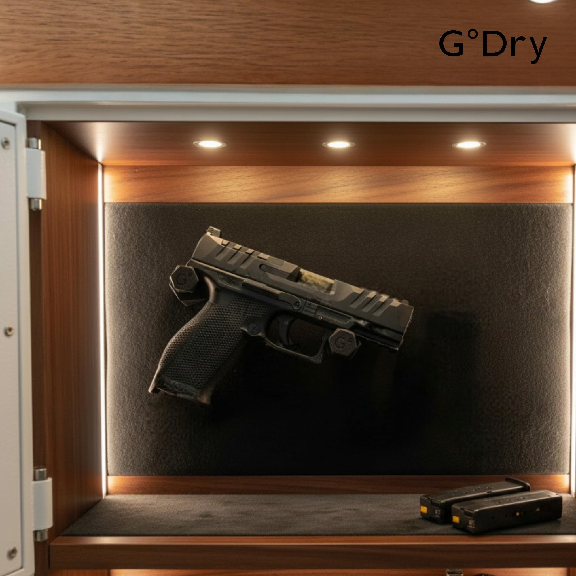 Waffenmagnet 2er Set – Pistolenhalter mit 11 kg Haltekraft – Gummierter Schaft & Moosgummi-Rückseite – Für Waffenschrank & Tresor – Universelle Halterung für Pistolen, Revolver & Kurzwaffen