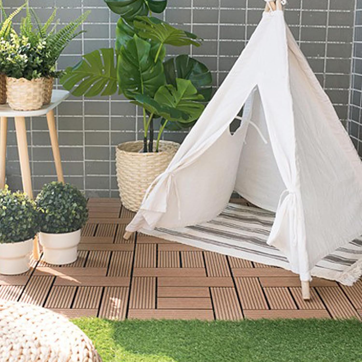 Dalles et lames de terrasse en composite, La plate-forme extérieure en bois de verrouillage tuile les pièces multicolores 300x300x20mm 9(Grey)