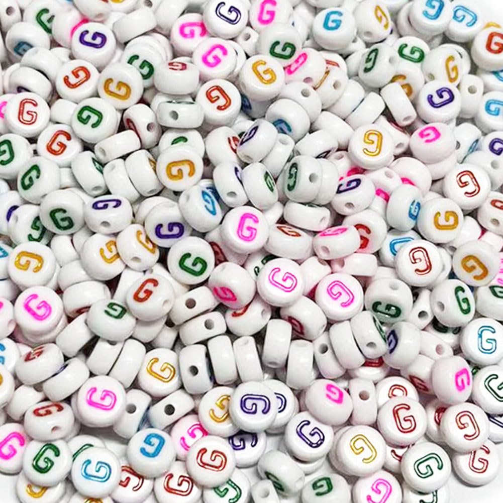 500PCS 4x7mm Acrylic Letter Beads G for Friendship Bracelets Jewelry Making, White Flat Round Acrylic with Colourful Alphabet Beads for DIY Crafts Bracelets Necklaces Key Chains Phone Lanyard — image 1