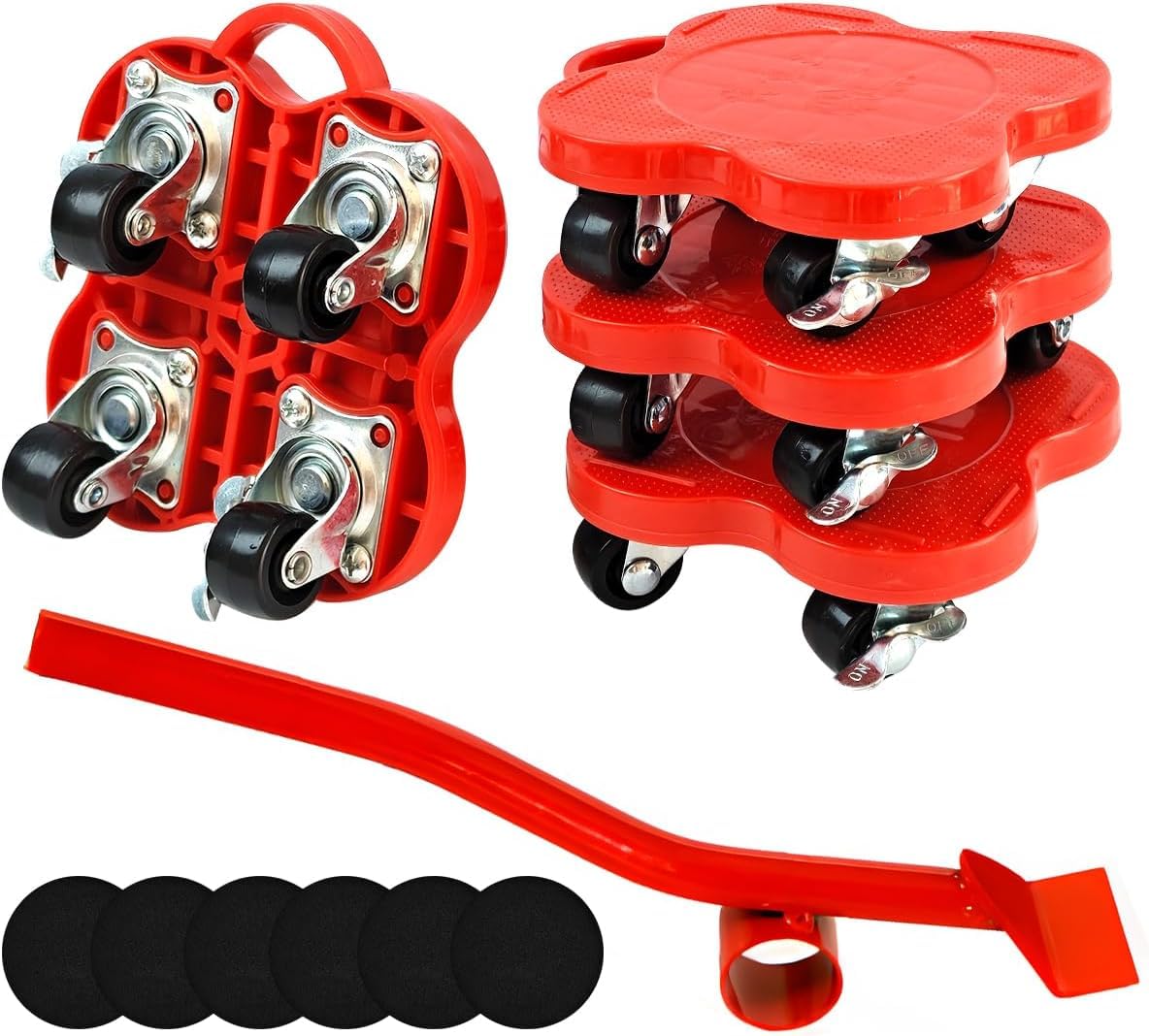 Furniture Mover with Wheels, Heavy Duty Lifter Sliders Tool, 360° Rotating Transport Roller Dolly Set for Sofa, Bed, Cabinet, Red