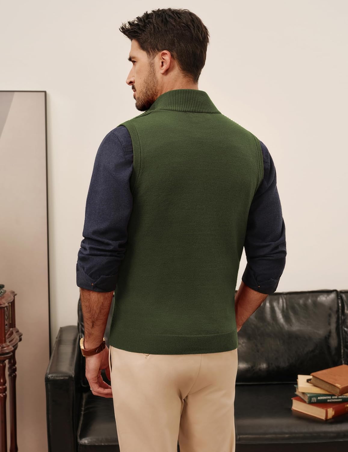 PJ PAUL JONES Men's Sweater Vests Slim Fit Twill Textured Full Zip Sleeveless Vests Casual Outwear - Image 3