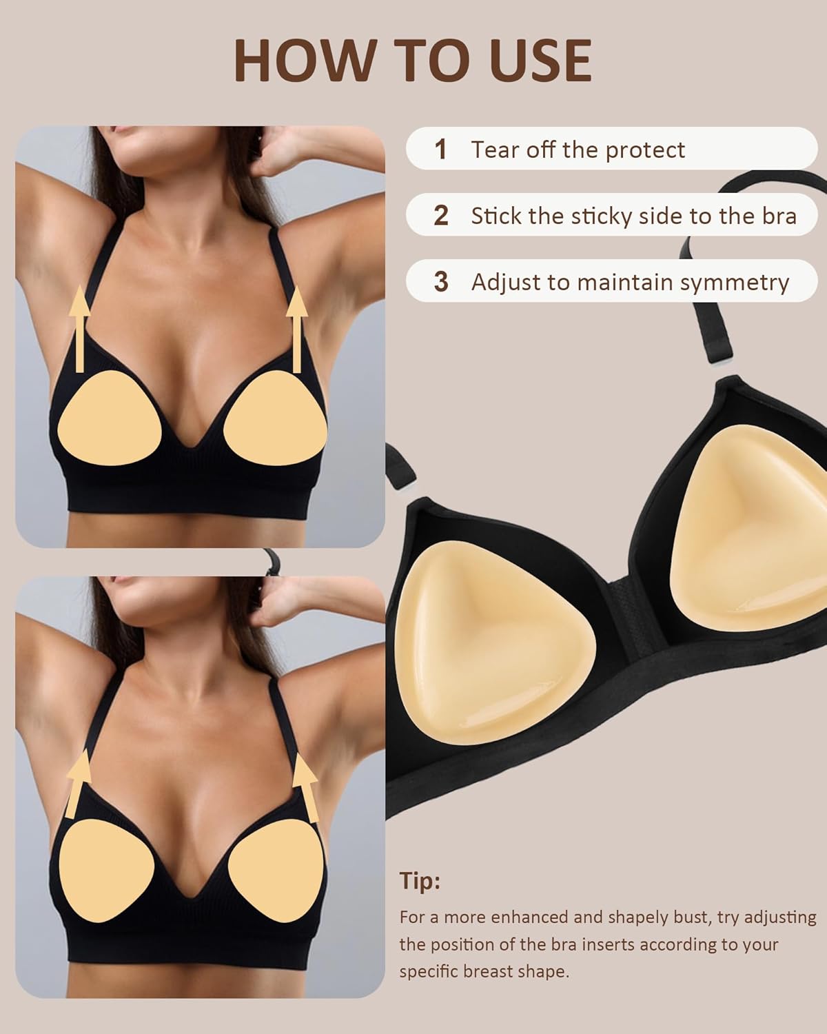 Sticky Bra Push Up Inserts, Double Sided Adhesive Breast Enhancer Pads for Bathing Suit Sports Bra - Image 5