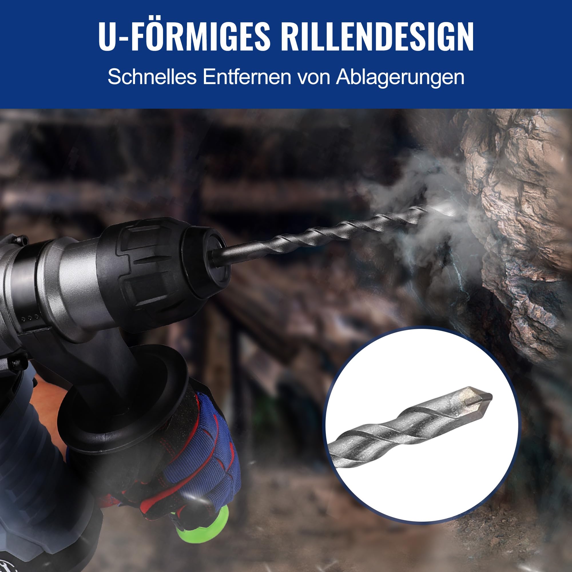 WORKPRO 17-teilig SDS-Plus Bohrer- und Meißel-Set, Zubehör für Bohrhammer, Hammerbohrer Steinbohrer Betonbohrer mit Aufbewahrungskoffer, Für Beton, Fliesen, Ziegel, Zement, Stein und Mauerwerk