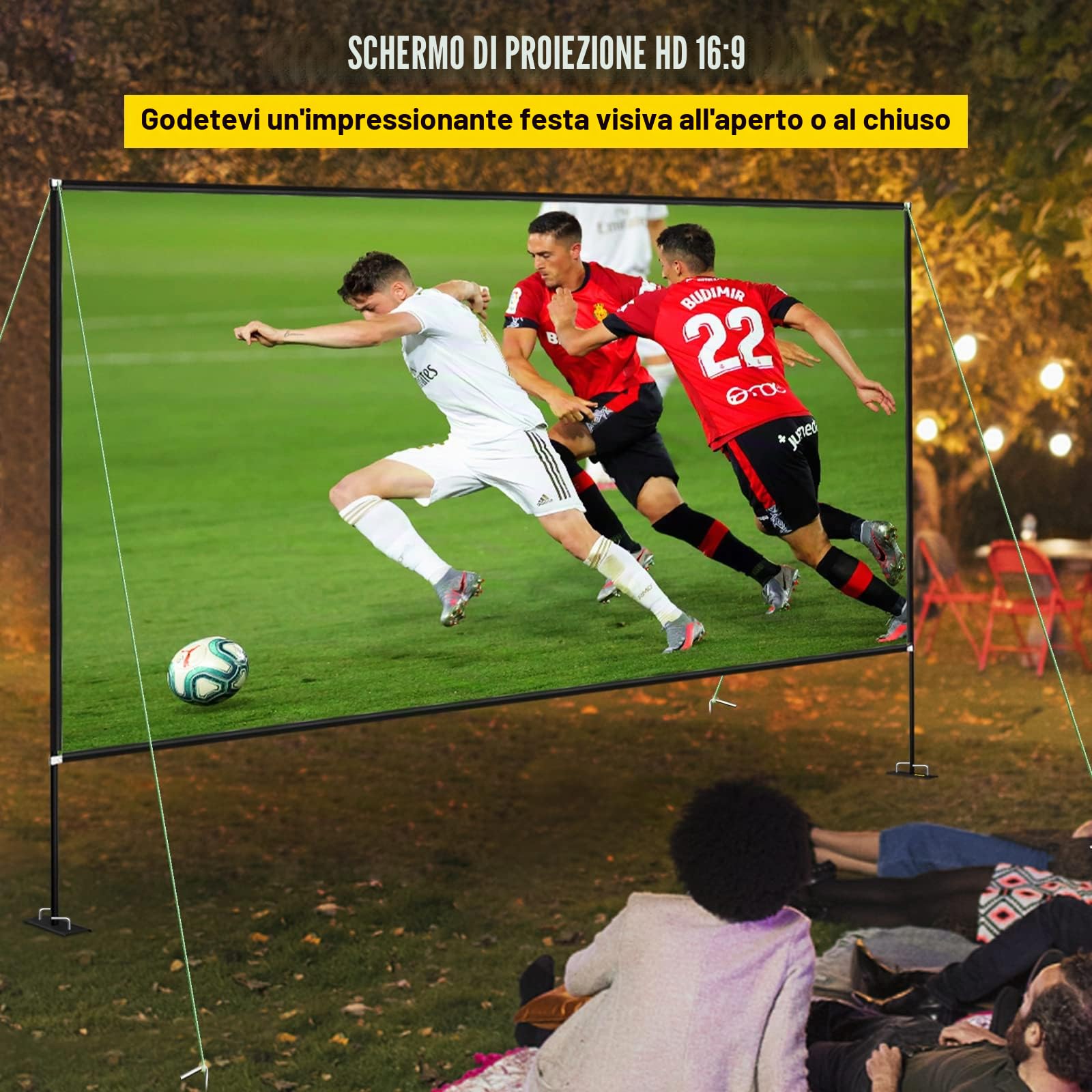 VEVOR Schermo di Proiezione con Supporto 150" 381 cm Tela di Proiezione su Piede HD 16:9 336x190 cm Schermo Proiettore in Alu Vision Ampio 160° Portatile Presentazione Sala Multimedia Cinema